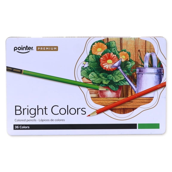 Pointer Premium Colored Pencils, 36 Count, Pre-Sharpened Bright Color Pencils with Storage Tin for Drawing, Coloring, Sketching, School & Art Projects