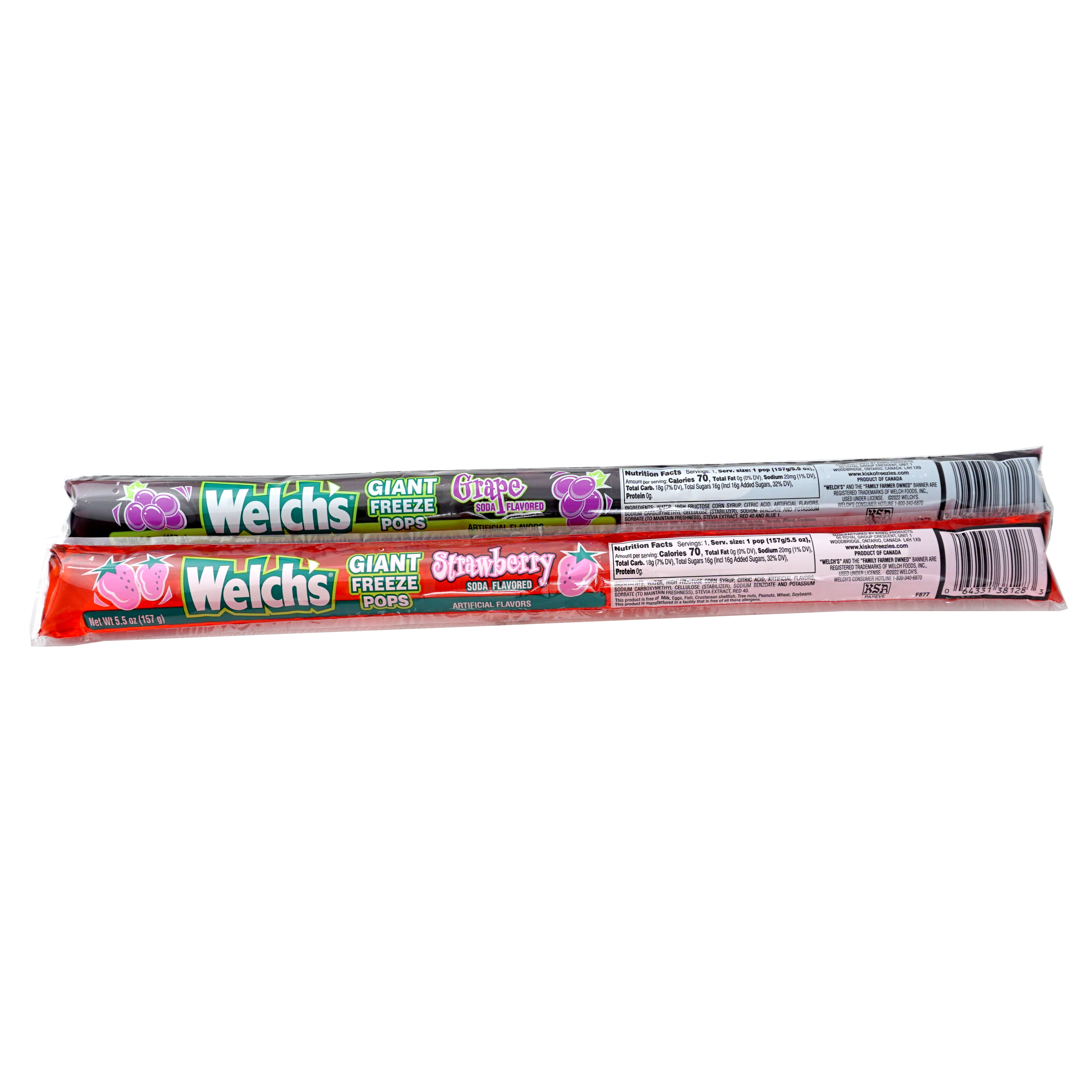 Welch Soda Giant Freeze Pops, 27 Count, 5.5oz Each, Grape & Strawberry Flavor