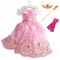 thumbnail image 3 of Vestido de la Bella Durmiente Aurora para niñas, manga larga, hombros descubiertos, bata de encaje, hermoso regalo de Navidad para niños, elegantes trajes de fiesta de princesa, 3 of 4