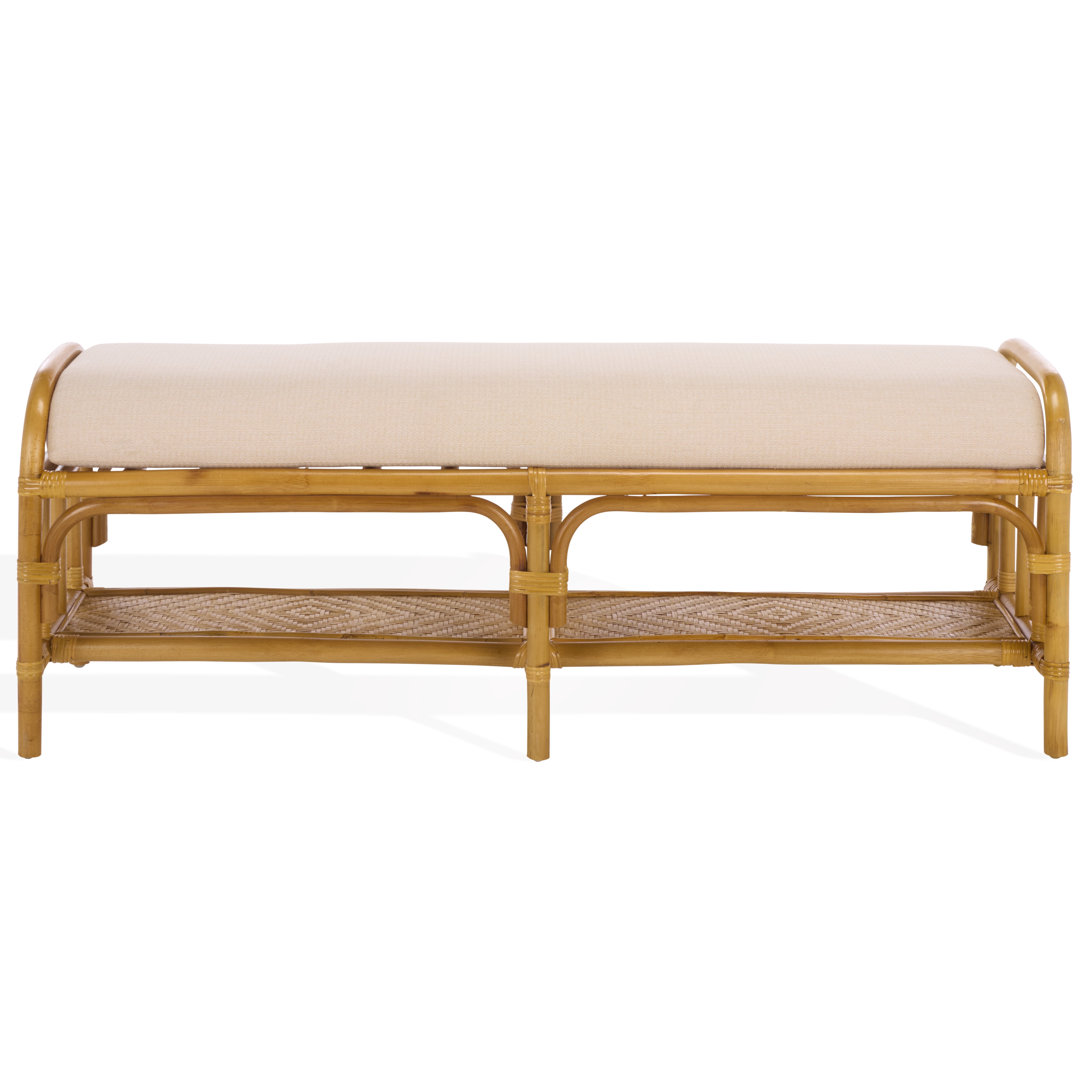 Safavieh Couture Flanders Rattan Pole Upholstered Bench, Natural/White