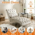thumbnail image 3 of HOMEFUN Beige Modern Tufted Velvet Chaise Lounge for Living Room with 1-Bolster Pillow and solid Acrylic legs, 3 of 6