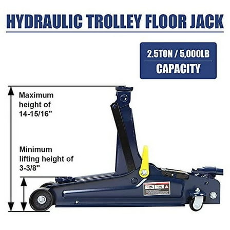 2.5 Ton (5,000 lb) Capacity Blue Hydraulic Low Profile Trolley Service/Floor Jack with Single Piston Quick Lift Pump