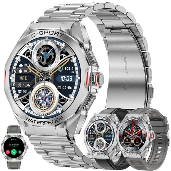 Smart Watch for Men, 1.46" HD Touchscreen, Bluetooth Calling (Answer/Make Calls), 100  Sports Modes, 10-Day Standby, IP68 Waterproof, Fitness Tracker Compatible with Android & iPhone (3 Strap)