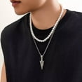 thumbnail image 2 of K-KED Men's Arrowhead Pearl Necklace Hip-Hop High-End Layered Sweater Chain, 2 of 9