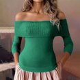 thumbnail image 2 of DHFJKG Off Shoulder Sweaters For Women Sexy Slim Fit Knit Long Sleeve Pullover Fashion Solid Color Spring Fall Soft Tops, 2 of 5