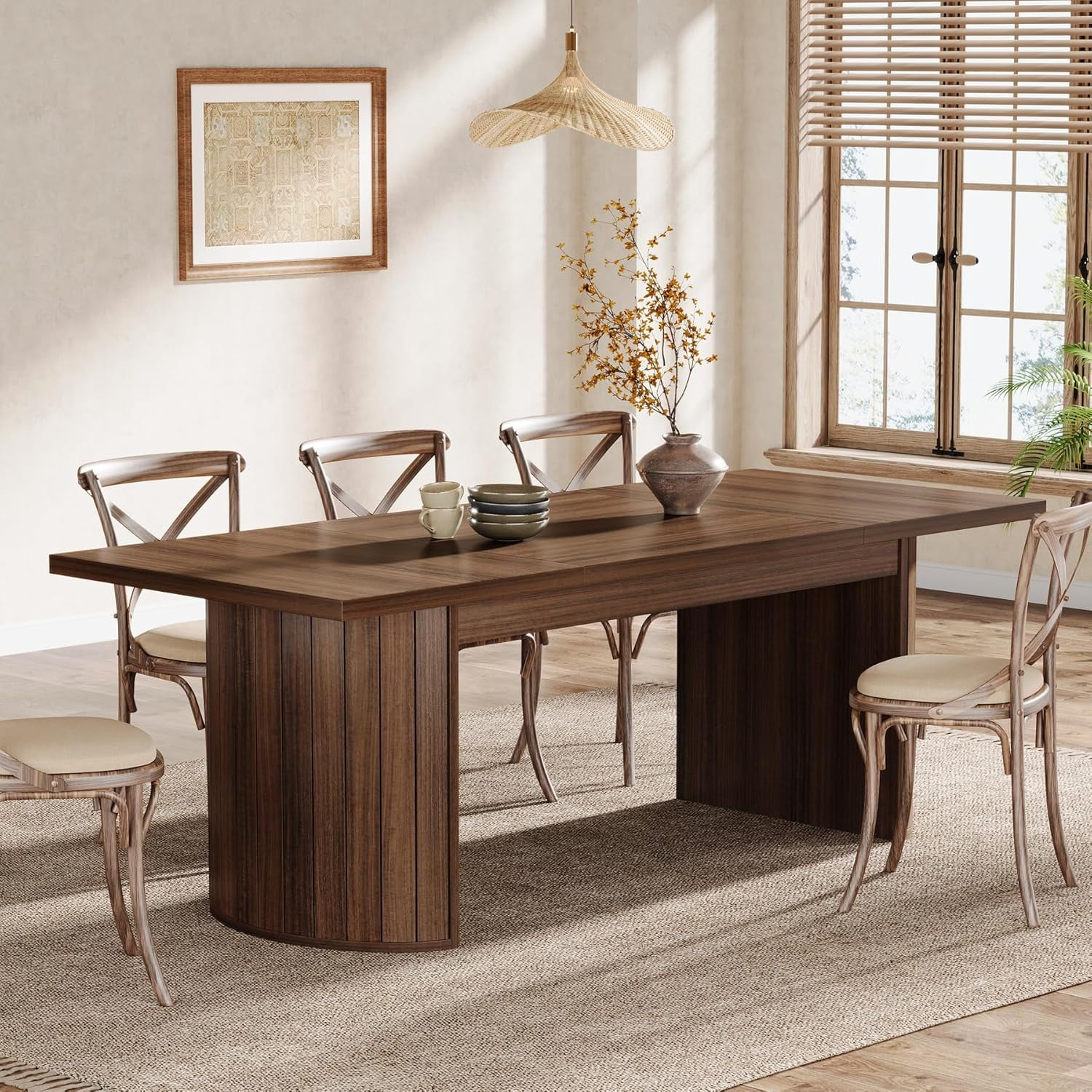 Tribesigns 78.7" Extra Long Dining Table for 6-8 People, Large Farmhouse Kitchen Table with Wooden Tabletop and Dual Base, Rustic Style Rectangular Dinner Table for Dining Room, Kitchen, Living Room