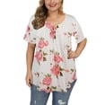thumbnail image 2 of Womens Summer Tops, Womens Floral Printed Tunic Tops Short Sleeve V Neck Flowy Swing Blouses Casual Loose Shirts for Women, 2 of 4