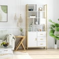 Homfa Solid Wood Bookshelf with Drawers & Gold Shelves, White