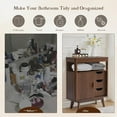 thumbnail image 2 of Grepatio Bathroom Floor Cabinet, Fluted Storage Cabinet with Sliding Door & 3 Drawers, Freestanding Cabinets Organizer Storage w/Adjustable Shelf, Faux Marble Top for Bathroom, Kitchen (Brown), 2 of 14