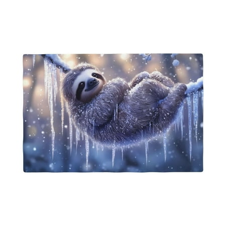 

Table Placemats Set of 6 - Snowy cute sloth 12x18 In Faux Linen Double Heat Resistant Place Mats Cloth Indoor/Outdoor Placemats Washable Table Mats for Dining Kitchen Party