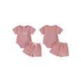 thumbnail image 2 of BemeyourBBs Newborn Baby Girl Little Sister Outfit Waffle Knit Letters Short Sleeve Romper with Elastic Waist Pockets Shorts Set Cute Infant Summer Clothes, 2 of 9