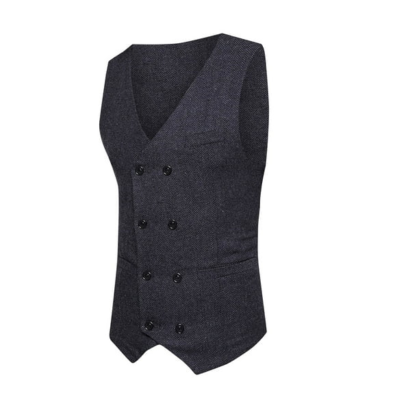 CEHVOM Men Woolen Double-breasted Vest Suit Retro Business Waistcoat