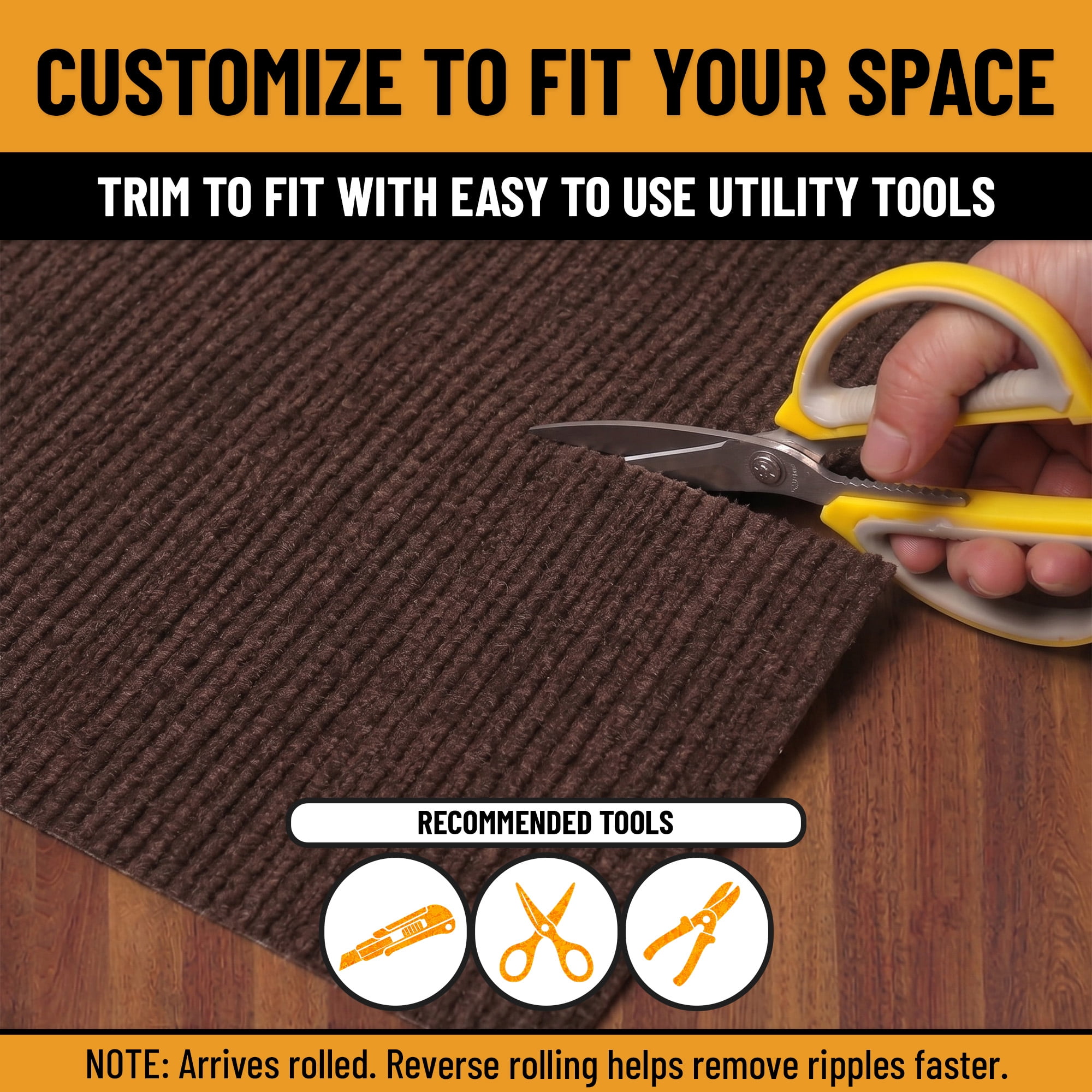 Ottomanson 2'7" x 41' Non-Slip Hallway Runner Rug, Waterproof Carpet Runner for Entryway, Dirt Trapper, Brown