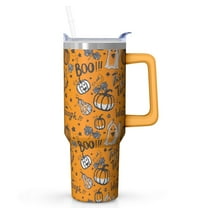Spooky Halloween 40oz Tumbler - Pumpkin Pattern w/Handle, Huge Insulated Cup, Last Minute Gift! Keeps Drinks Cold 26Hrs