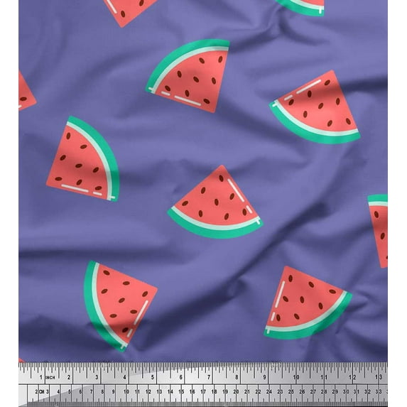Soimoi Purple Viscose Chiffon Fabric Watermelon Fruits Print Fabric by the Yard 42 Inch Wide
