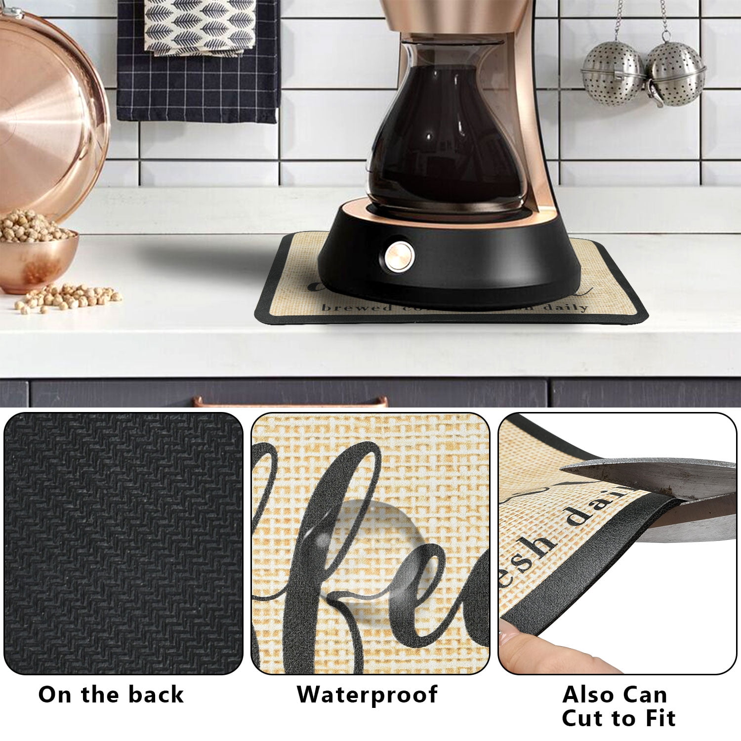 16 X 24 Coffee Mat for Countertops : Super Absorbent Versatile Coffee Bar  Accessories for Coffee Makers, Espresso Machines, and Dish Drying, Black