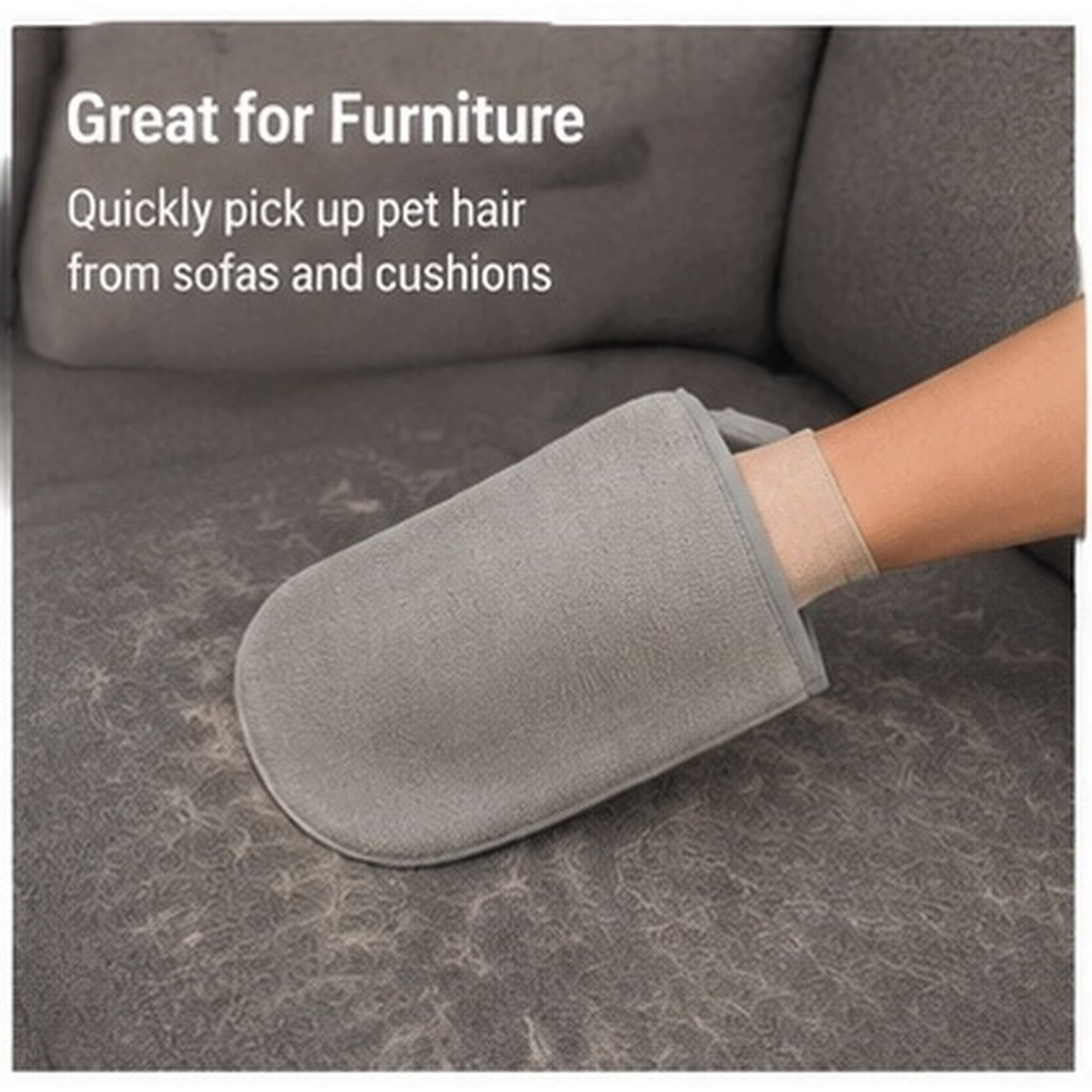 TEHAUX Double-Sided Pet Hair Removal Glove Grey Reusable for Furniture and Clothing 2Pcs