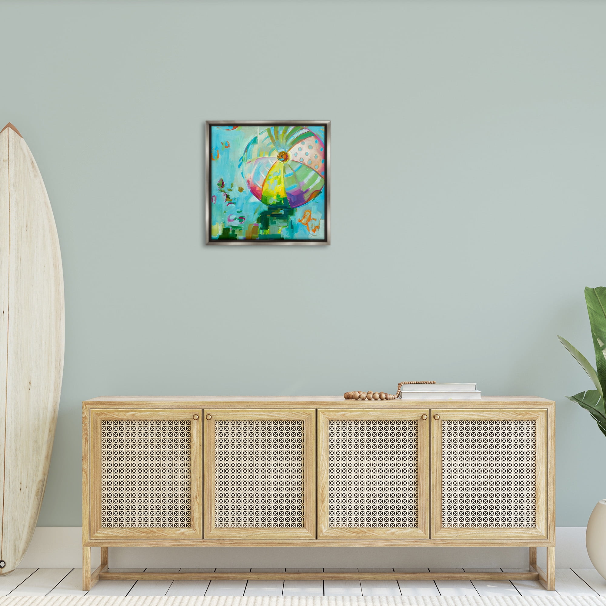 Stupell Industries Modern Beach Ball Pattern Abstract Painting Gray Floater Framed Canvas Art Print Wall Art, 25 x 25