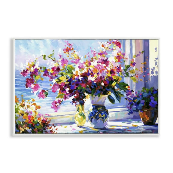 Stupell Industries Morning Sun Blooms Botanical & Floral Painting White Framed Art Print Wall Art, 18 x 12