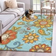 thumbnail image 2 of Turquoise Boho Floral Area Rugs Collection 3'x5', Vintage Abstract Art Ethnic Flowers Non Slip Indoor Rectangle Throw Runner Rug Floor Mat Carpet for Living Room Dining Table Bedroom Nursery, 2 of 9