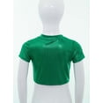 thumbnail image 3 of inlzdz Girls Metallic Shiny Hip Hop Jazz Dance Crop Top Performance Glitter T-Shirt Disco Party Dancewear Dark Green 130, 3 of 7