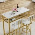 thumbnail image 3 of UHOMEPRO 3 Piece Counter Height Table Set, Modern Bar Table and Chair Set with Storage Rack, Wooden Kitchen Table Set of 3, Wood Top Pub Table & Chair Set for Kitchen Apartment Bistro, White+Gold, 3 of 7