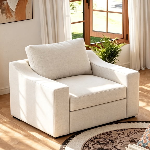 JULY'S SONG Oversized Accent Chair and a Half with Extra-Wide 31" Seat, Linen-Cotton Upholstered Reading Armchair with Removable Covers, Cream