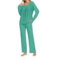 thumbnail image 2 of Antinious Women Plus Size Solid Crew Neck Pocket Long Sleeve Top Pants Homewear Set,Pajamas for Women Set,Ladies Sleepwear Outfits,Green,M, 2 of 5