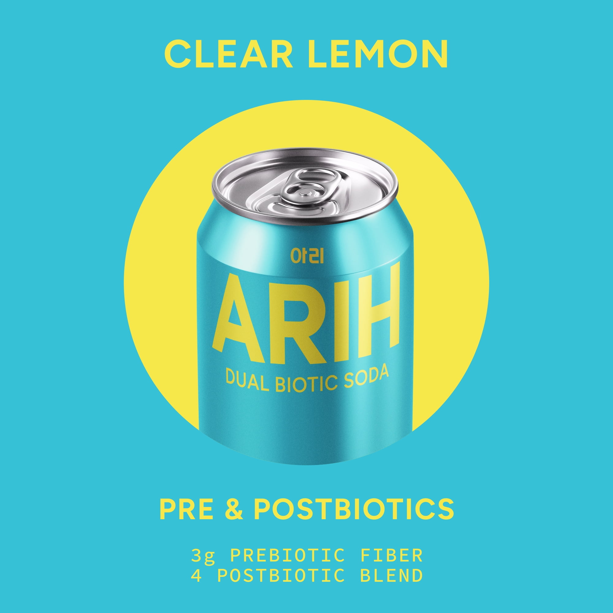 ARIH Dual Biotic Soda, Functional Prebiotic and Postbiotic Soda, Low Sugar, Clear Lemon, 12 fl oz