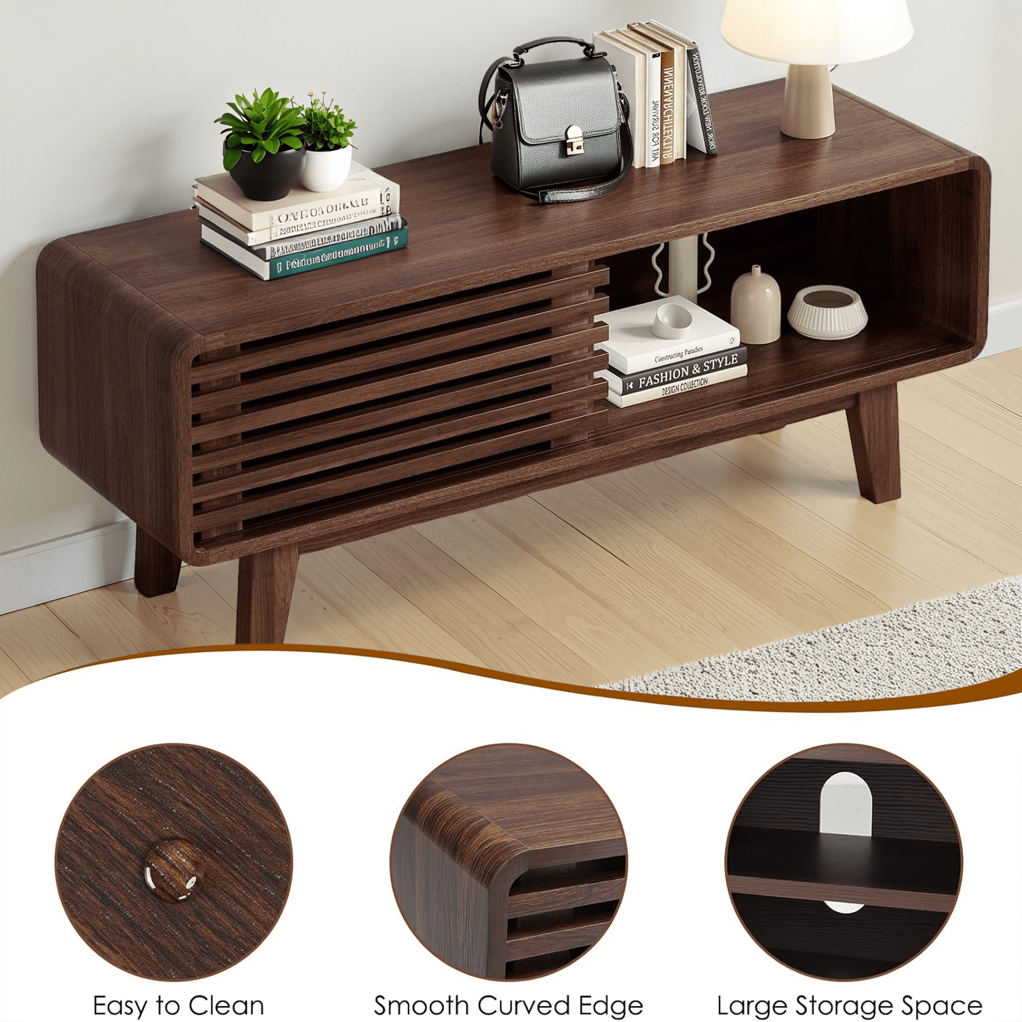 MAYEERTY Walnut Mid Century Modern TV Stand, 59" TV Console with Storage for Living Room & Apartments