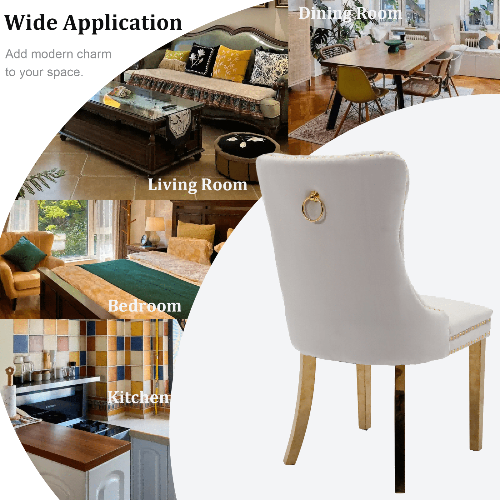 Dining Room Chairs with Velvet Fabric Dining Chairs with Golden Stainless Steel Plating Legs, Backrest and Button Velvet Fabric Design,Luxury Home Furniture for Dining Room(Beige Set of 6)