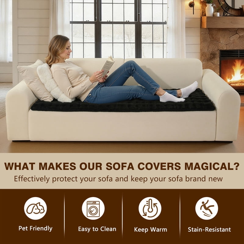 OHSIO Couch Cover for Pets, Non-Slip Fuzzy Sofa Slipcover, Washable Soft Sofa Protector for Couch Sofa and Sectional (Black, 27.6'' x 59'')