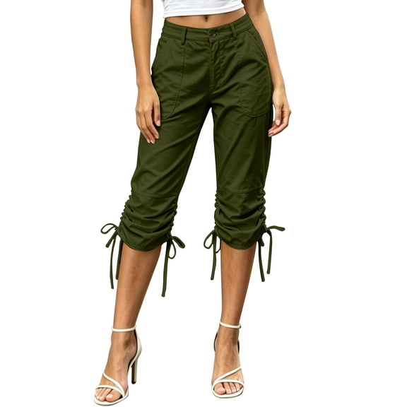 Sexlip Womens Flared Pants Warm Weather drawstring waist straight leg textured fabric athletic wear breathable for summer outing Green S