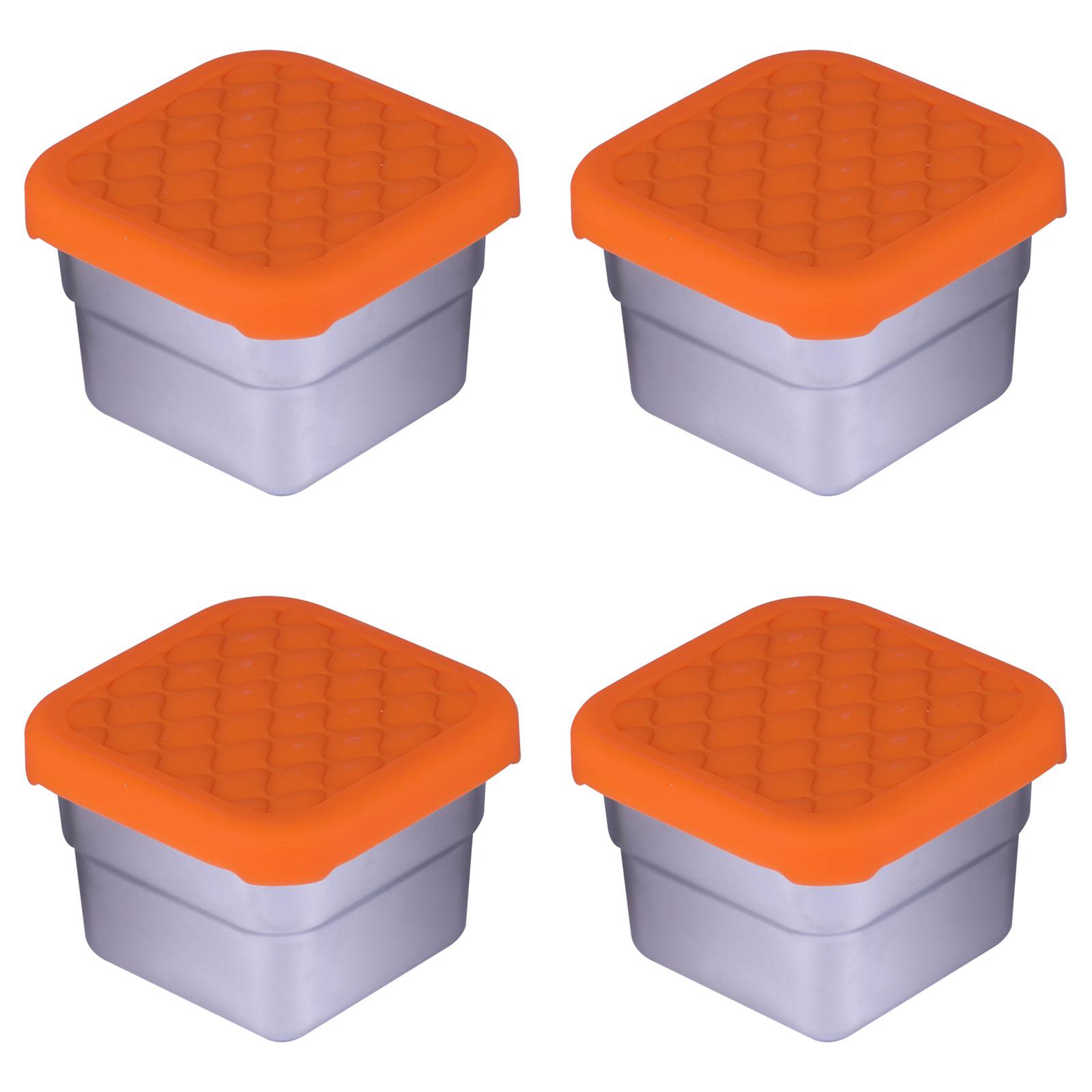 4 Pack Small Snack Containers – Stainless Steel Containers with Lids Leakproof Silicone Seal Sauce Cups Reusable Metal Food Storage for Lunch Box Picnic Travel Kitchen Storage