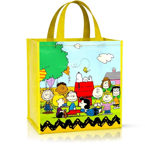 Peanuts Tote Bag - Large Reusable Grocery Bag for Kids Adults Snoopy | 15" Tote Bag for Shopping Groceries Gift Bags for Boys Girls. Features Snoopy, Charlie Brown, Lucy