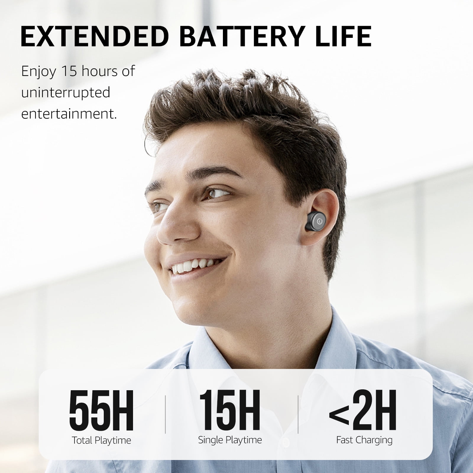 TOZO T10 Wireless Earbuds Bluetooth Headphones, 55H, Stereo Bass, App Customize 32 EQ, Wireless Charge, IPX8 Waterproof, 100+ White Noise Tracks, Ergonomic Design, Black