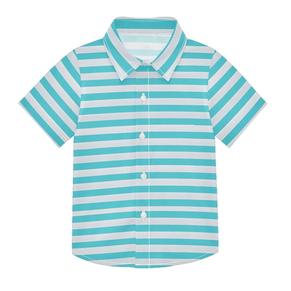 Dailycode Small Short Sleeve Button Down Shirts Turquoise White Stripe Casual Shirt 3-10 Years