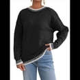 thumbnail image 2 of Suéteres de Gran Tamaño para Mujer, Cuello Redondo, Bloque de Color, Suéter de Invierno, Mangas Farol, Abertura Lateral, Suéter de Punto, Tops Negro XL, 2 of 9