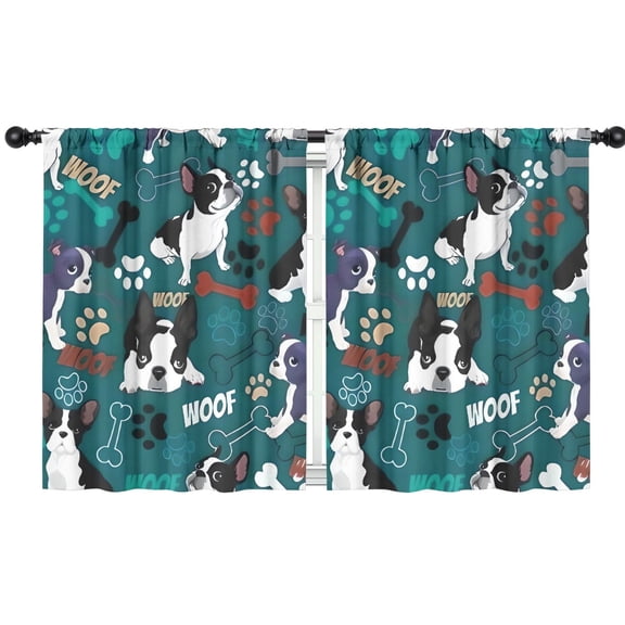 Blackout Kids Curtains,Boston Terrier with Bones and Paws Childrens Insulated Curtains Set Of 2,Bedroom Essentials,Toddler Room Decor 42x54in(106x137cm)