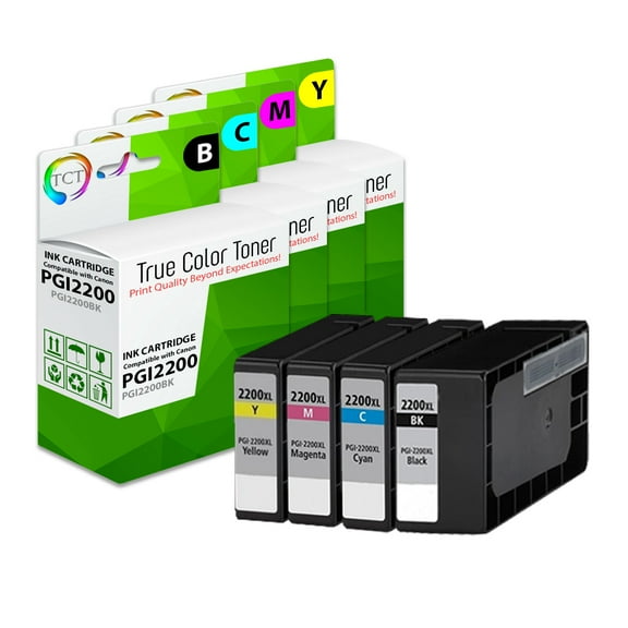 TCT PGI2200 Ink Cartridge 4 Pack - Compatible With Canon PGI2200BK PGI2200C PGI2200M PGI2200Y