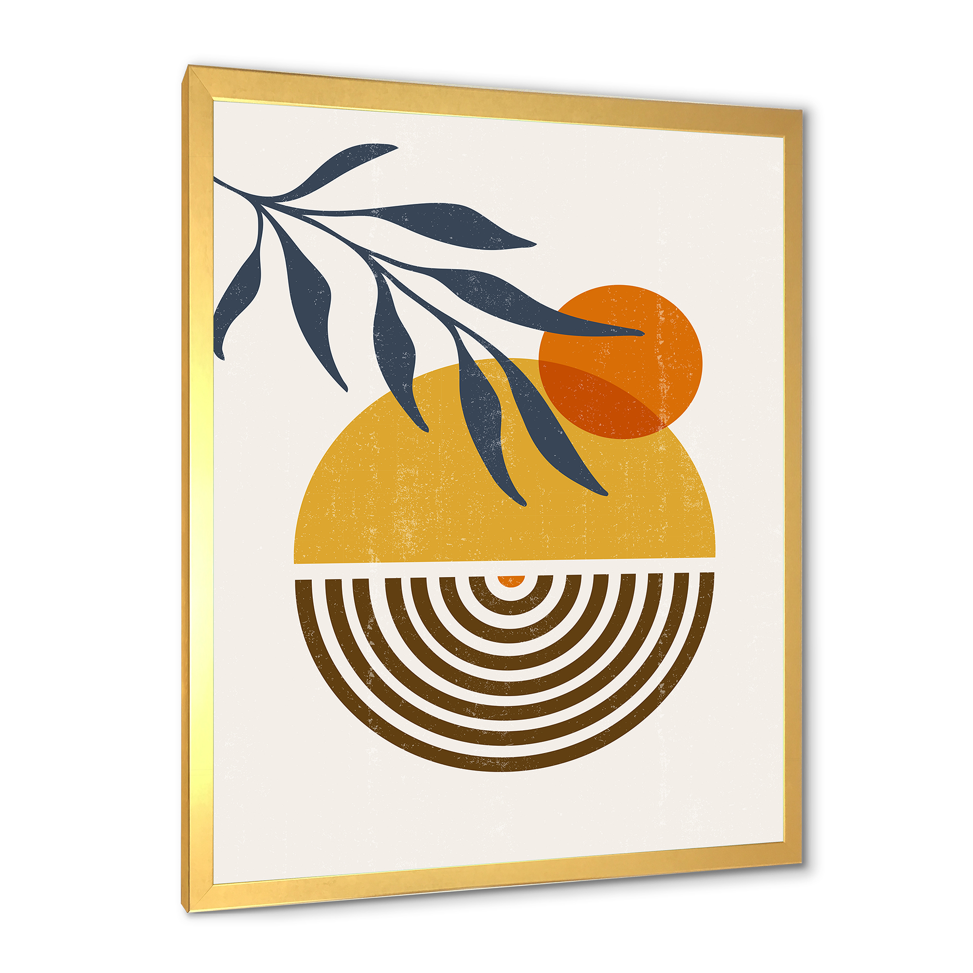 Designart 'Abstract Shapes With Botanical Minimalist Leaf IV' Modern Framed Art Print