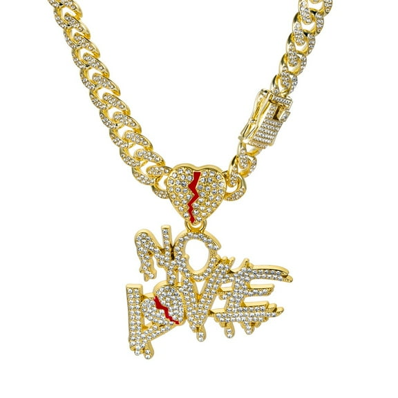 Hip Hop Cuban Chains Large Letters NO LOVE Pendant Necklace With 13mm Miami Cuban Chain Iced Out Bling HipHop Necklaces Fashion Jewelry