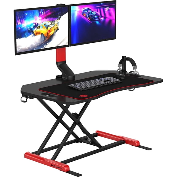 GTPLAYER 37.4" Standing Desk Converter with Dual Monitor Mount, Gas Spring Height Adjustable Gaming Desk Riser