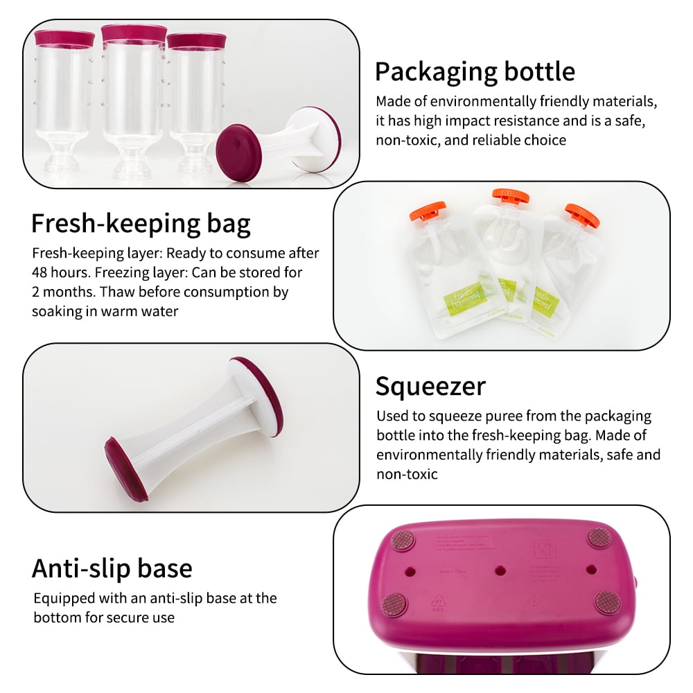 Walmeck Reusable Baby Food Pouches Homemade Baby Food Storage Containers Squeeze Station Puree Pouches Maker for Babies and Toddlers Dishwasher Freezer BPA Free with 10 Disposable Pouches