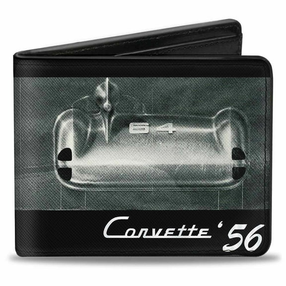 GM General Motors Wallet, Bifold, Corvette 56 SS Bumper Grill Black Grays White, Vegan Leather