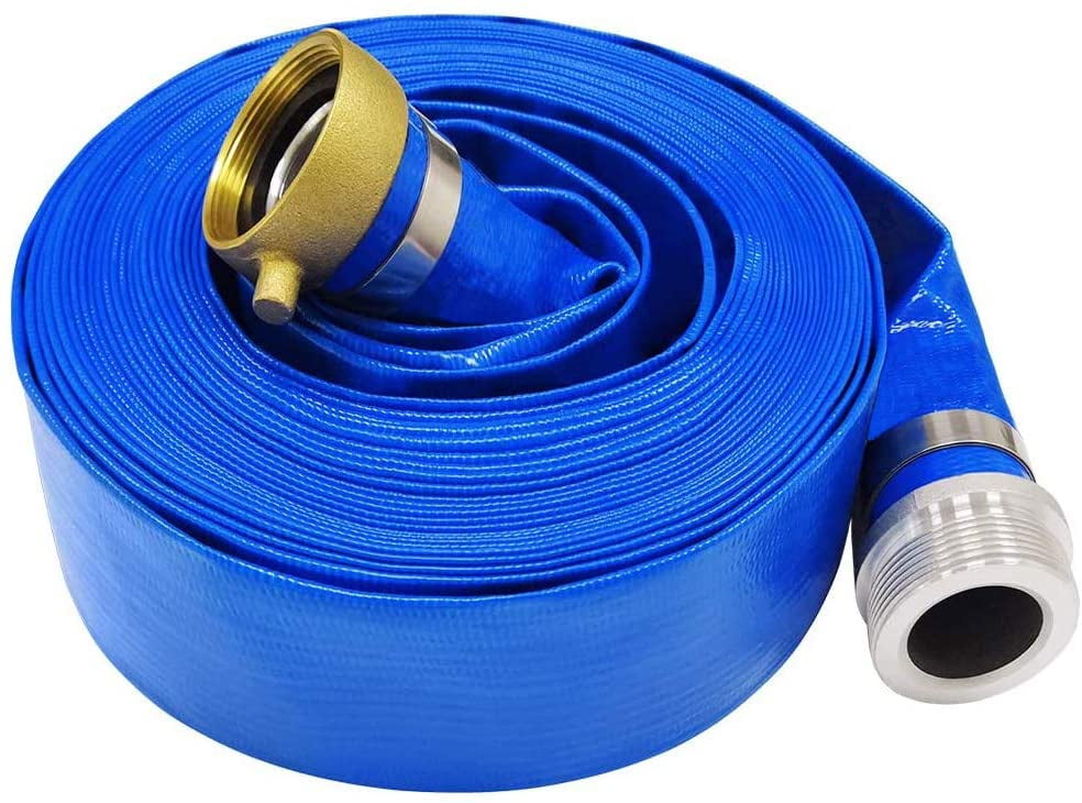 2" x 50' PVC Lay Flat Water Discharge Pool Backwash Hose with Aluminum Pin Lug Fittings