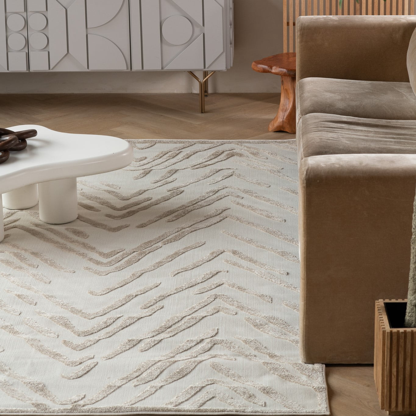 Tapis d'interieur exterieur abstrait Rug Branch Alfombra, beige creme, moderne - Salon, chambre, salle à manger et cuisine