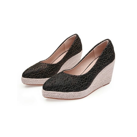 

Gomelly Womens Dress Shoe Slip On Espadrilles Comfort Wedge Pumps Shoes Casual Wedges Women Ladies Black 7.5
