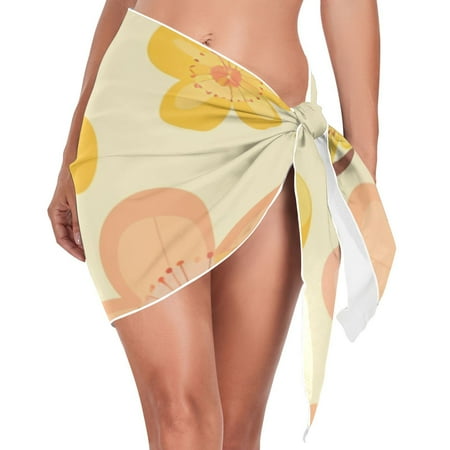 Ckdifva Yellow and Pink Floral Flowers Beach Cover Up for Women Swimsuit Coverups Bikini Wrap Short Skirt