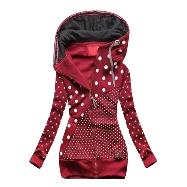 Ruimatai Women's Solid Stitching Drawstring Hooded Slim Fashion Jacket Coat Outwear